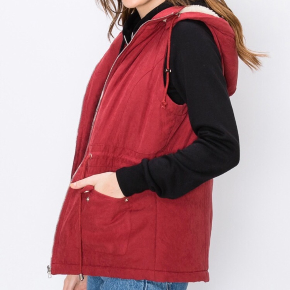 Clearance Sherpa Fur Lined Cargo Zip Up Vest